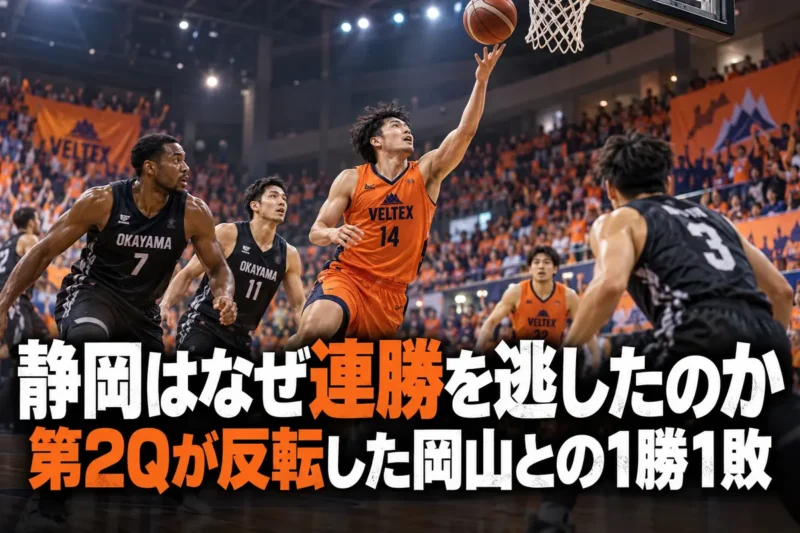 オレンジのユニフォームの選手と対戦相手が攻守を争うバスケットボールのイメージ。