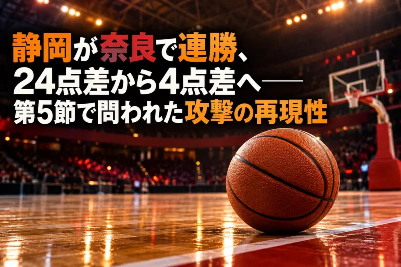 アリーナのコートに置かれたバスケットボールと奥のゴール。