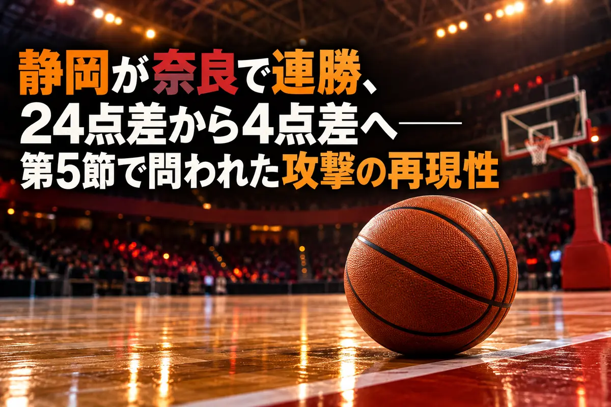 アリーナのコートに置かれたバスケットボールと奥のゴール。